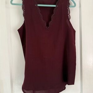 Elegant Burgundy Lace Trim Women's Top